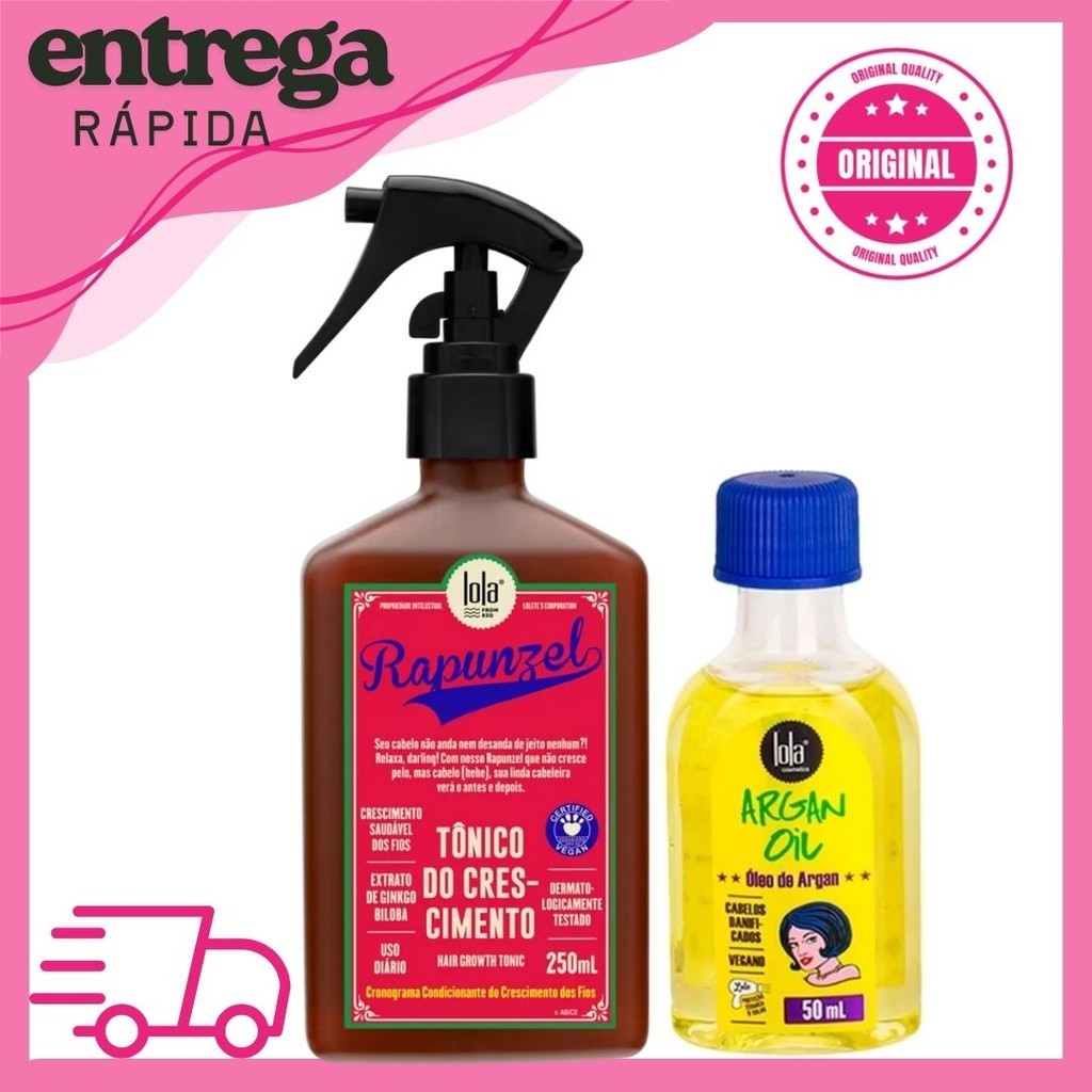 Kit Crescimento e Brilho – Tônico Rapunzel 250ml + Óleo de Argan Oil 50ml Lola
