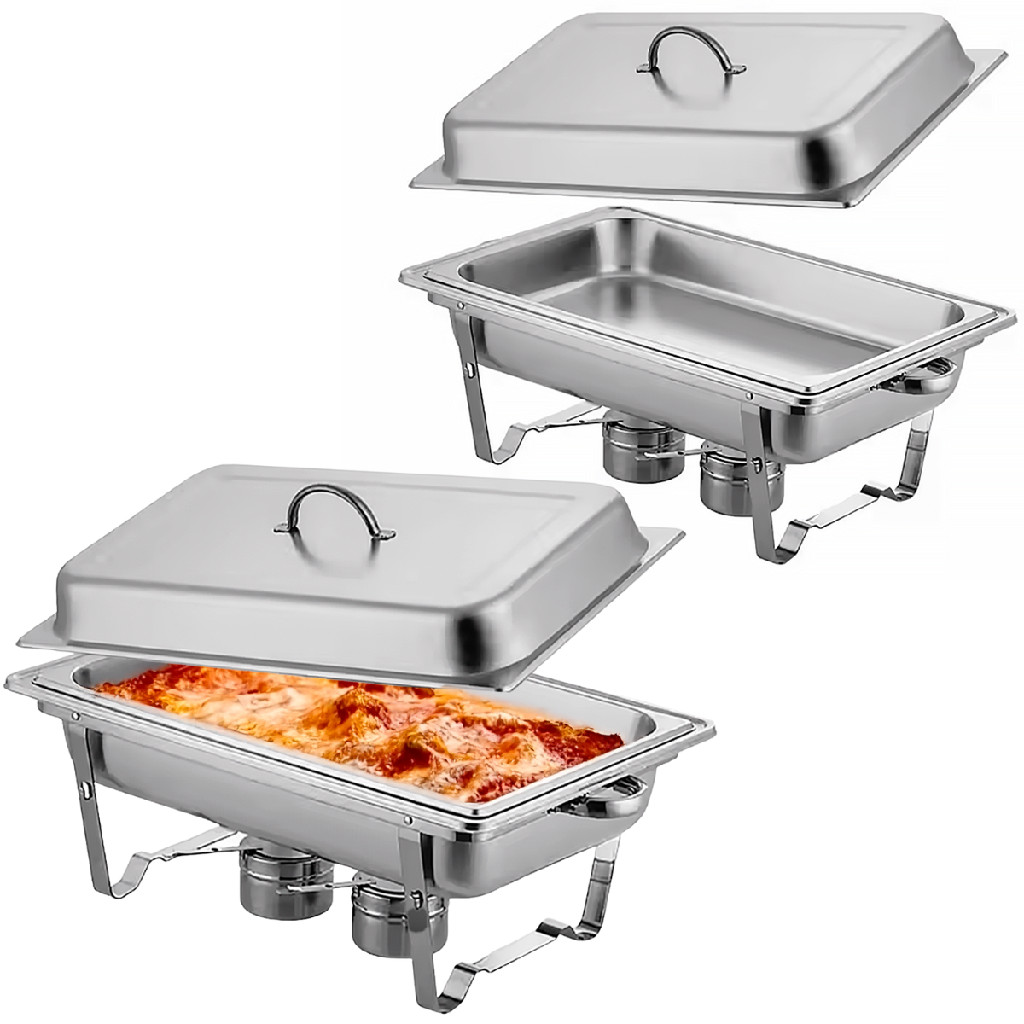 2 Rechaud Inox 1/1 GN Tampa Móvel Fogareiro Duplo Premium