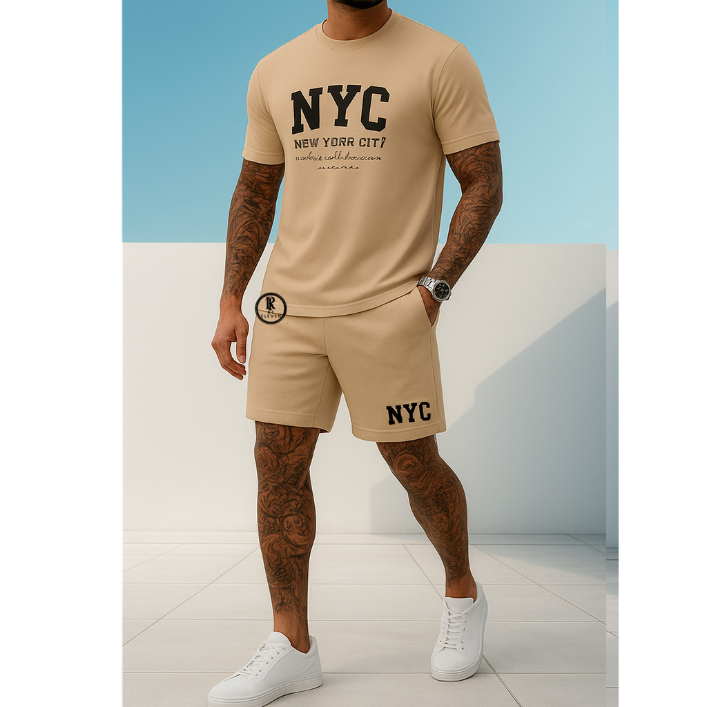 Kit Camiseta + Bermuda Streetwear Nyc Camiseta Malha 100% Algodão Linha Premium + Bermuda Moletom Com Bolso em Oferta na Shopee