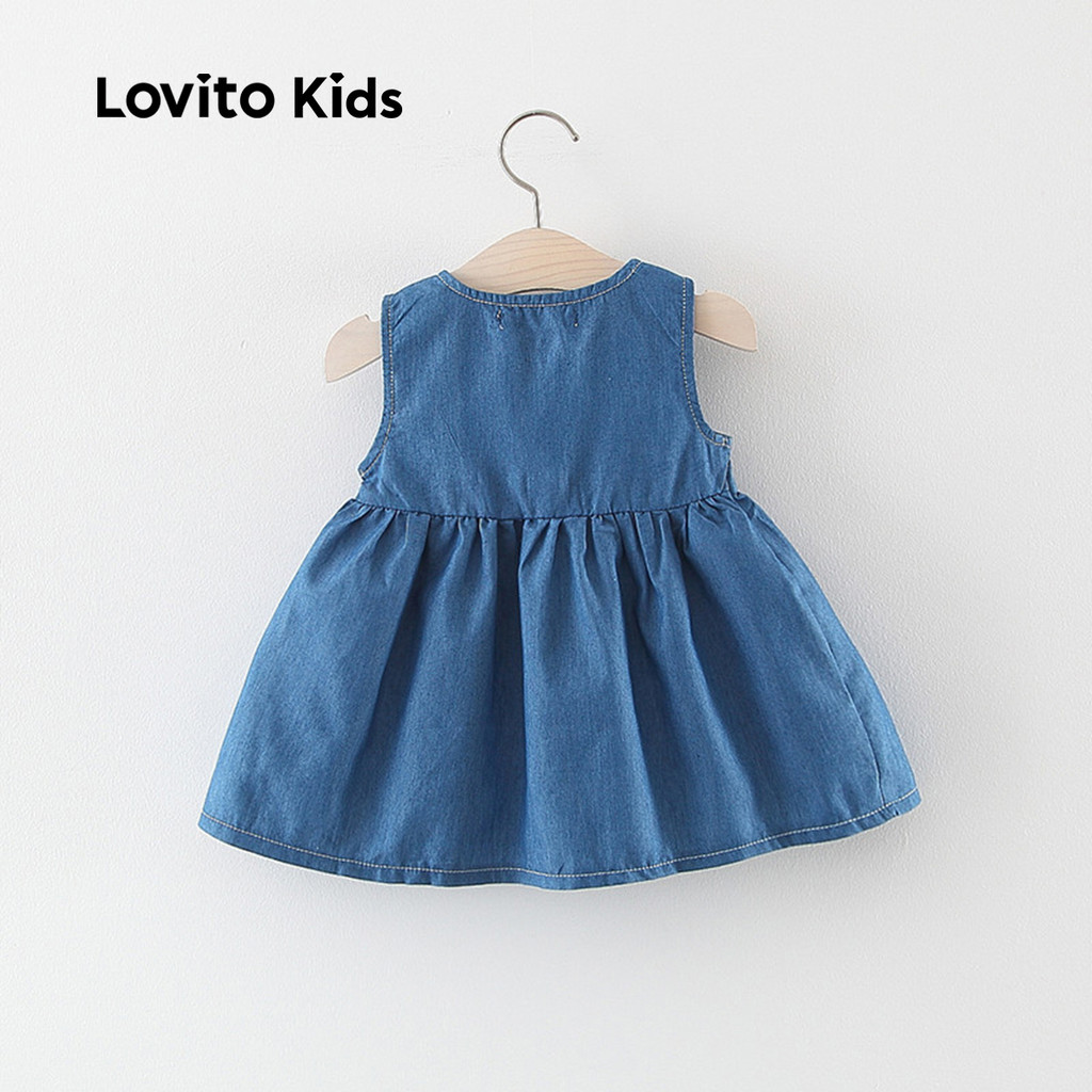 Detalhes do Lovito Refine Vestido Infantil Casual com Laço Azul para Bebê Primavera/Verão LNL115104