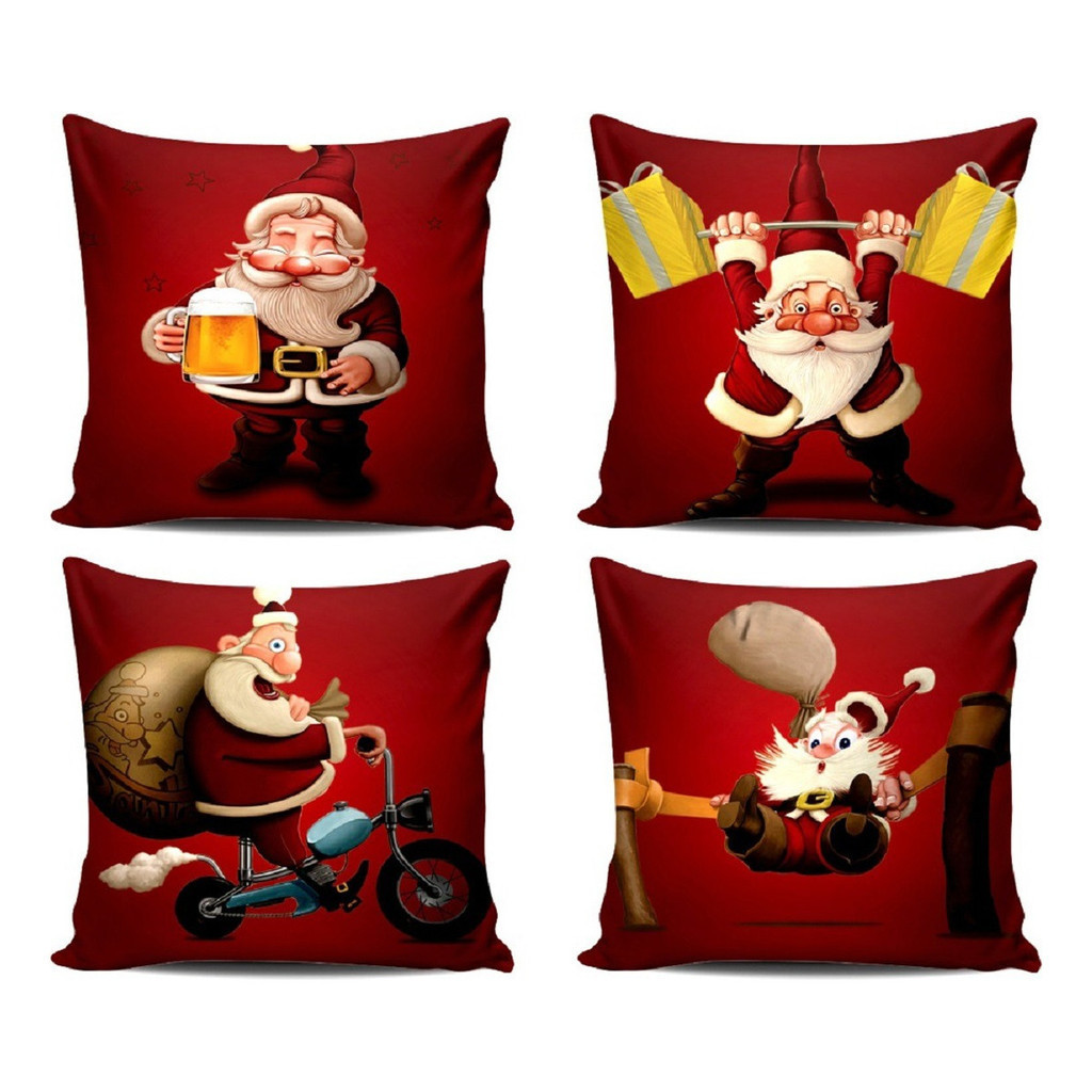 kit Capa Almofada 4 Natal 45x45 Kit 4 Ho Ho Ho Noel Sofá Sala Decorativa Conjunto Natalino