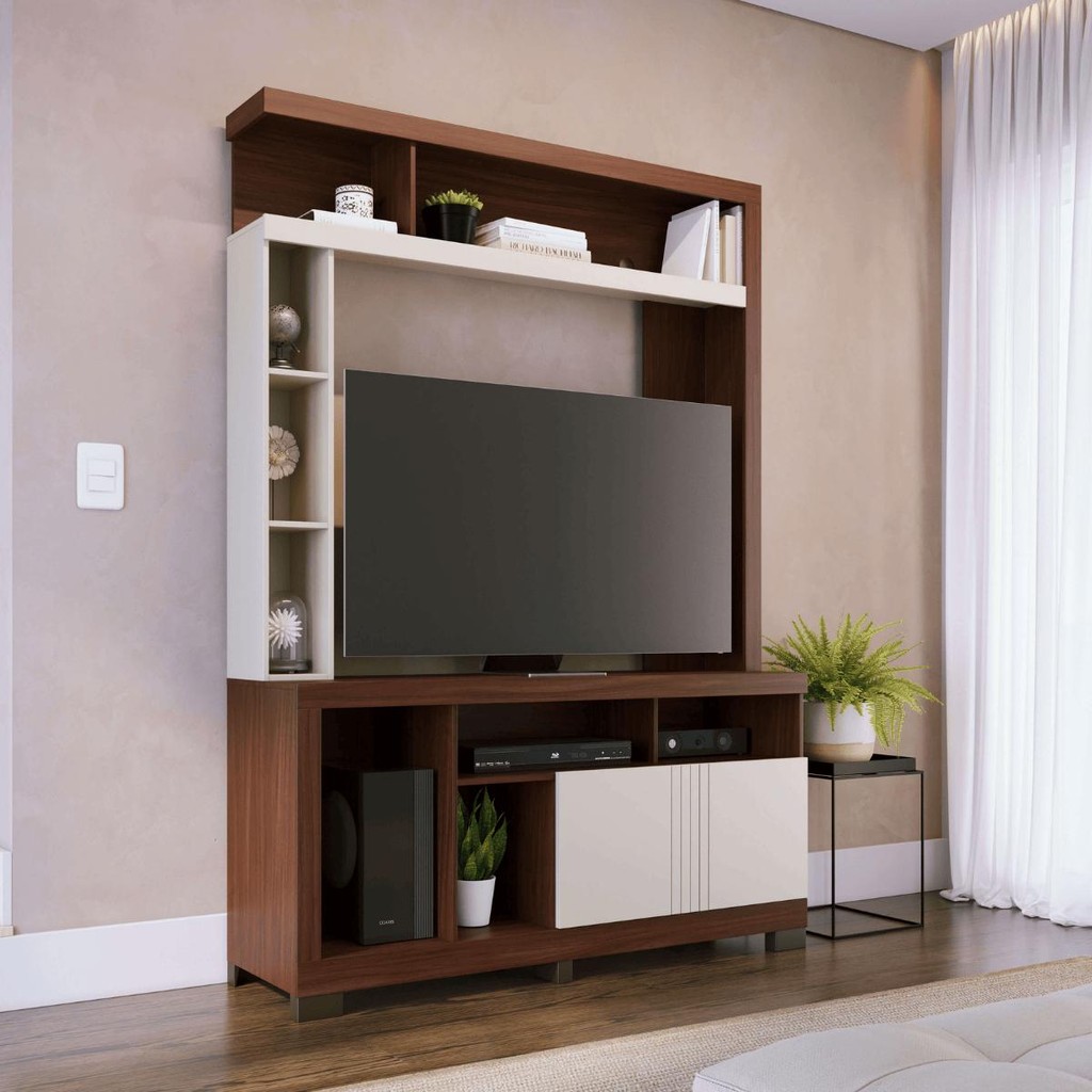 Estante Home para Tv Idris Nogueira Real Off White Matte