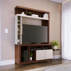 Estante Home para Tv Idris Nogueira Real Off White Matte