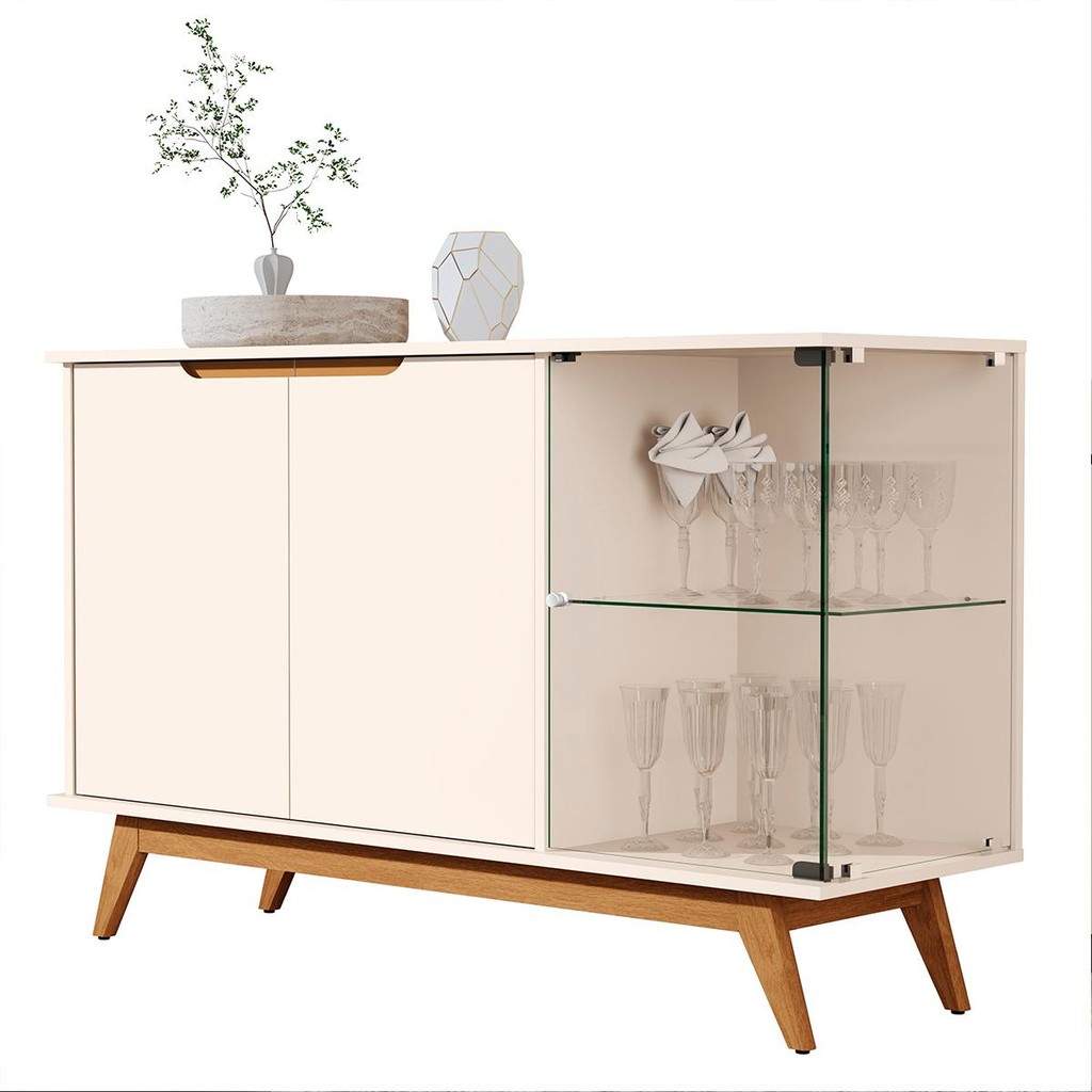 Aparador Buffet Tucumã com 3 Portas Pés de Madeira Maciça em Oferta na Shopee