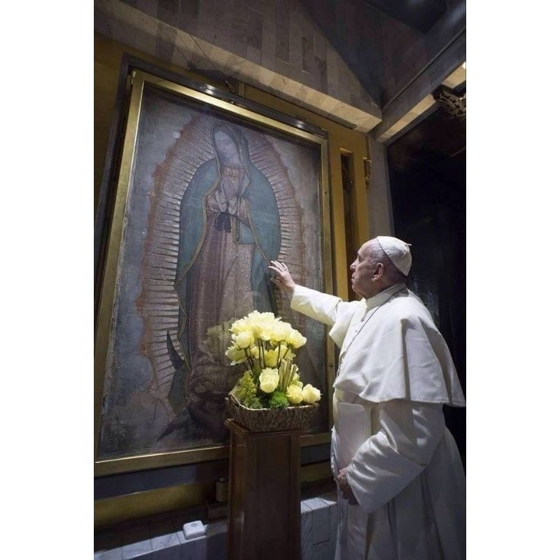 Papa Francisco com a Imagem de N. S. de Guadalupe. Quadro Decorativo.