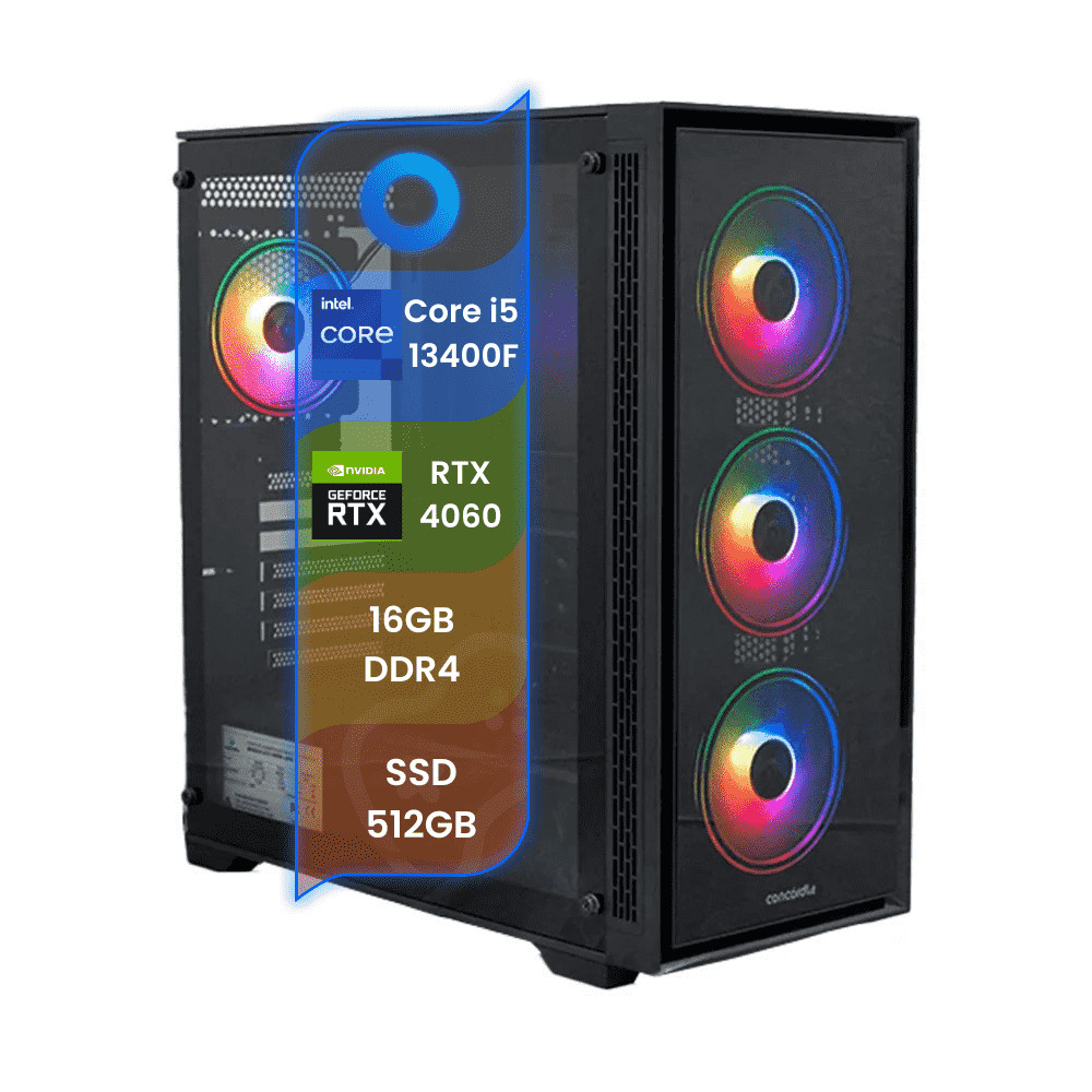 PC Gamer TOP Concórdia Processador i5 13400F 16GB SSD 512GB Placa RTX 4060 Fonte 500W FreeDos