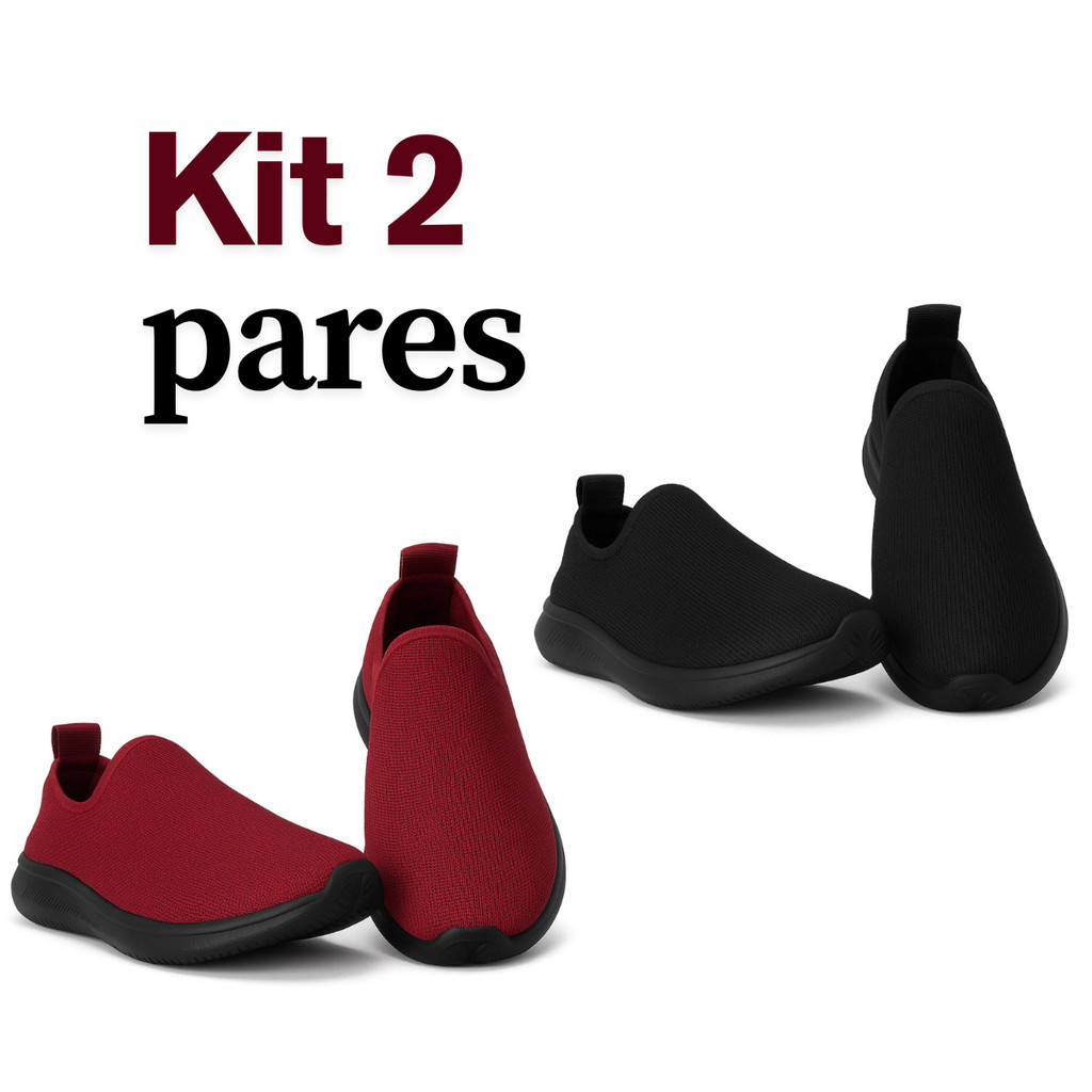 2 pares Tênis Meia Feminino Corrida Sem Cadarço Descubra o conforto do nosso tênis feminino preto bordo