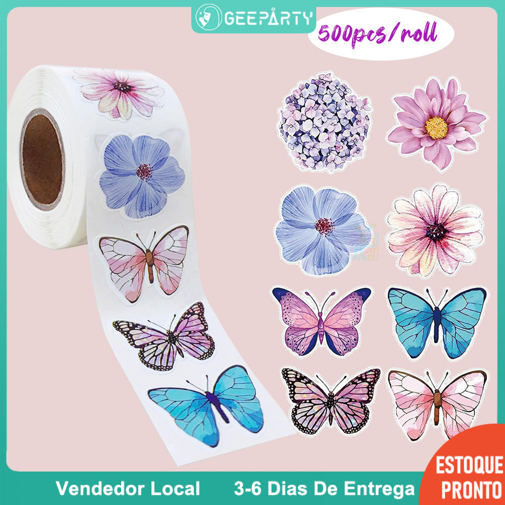 GeeParty 500 Pcs/Rolo Adesivos Borboletas - Presente e Decoração para Festa e Casamento