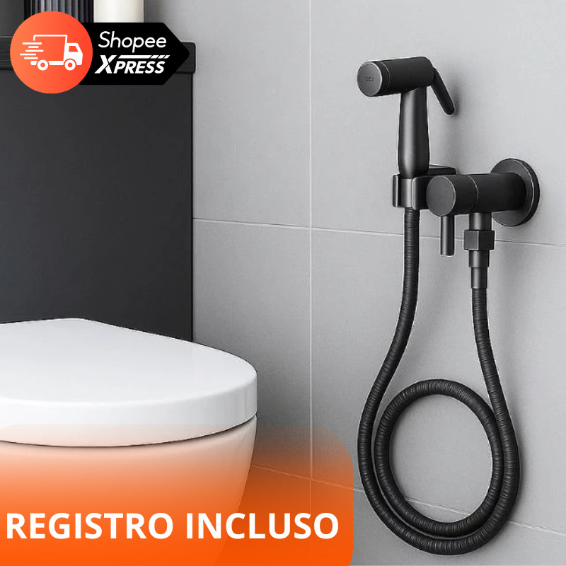 Ducha Higiênica Preta Fosco Luxo ABS 1/4 de Volta Registro Mangueira Flexível Banheiro