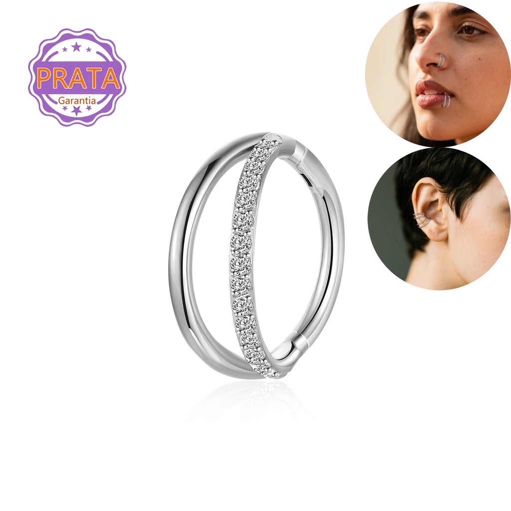 Piercing Septo Nariz Argola Prata 925 Segmento Articulado Fileira Lisa / Zircônia Lateral - Helix Rook Conch Tragus Boca em Oferta na Shopee
