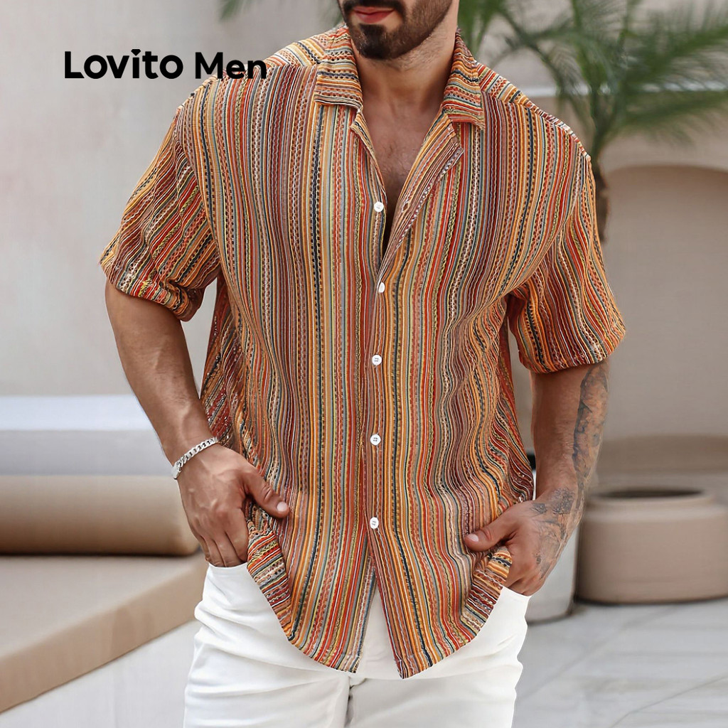 (NEW) Lovito Camisa Boho com Botões Camisa de Primavera/verão para Homens LNE118031 em Oferta na Shopee