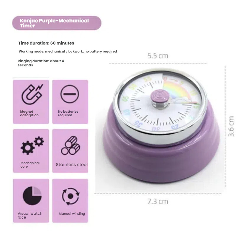 Temporizador de Aço Inoxidável 7.3cm - Cálculo Mecânico para Cozinha e Gerenciamento de Tempo