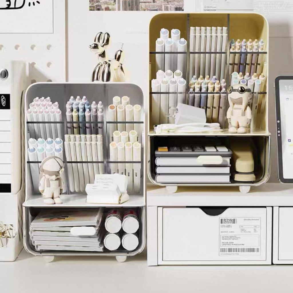 Organizador Multifuncional com 6 Divisórias e Gaveta | Para Papelaria, Acessórios, Escritório ou Estudo em Oferta na Shopee