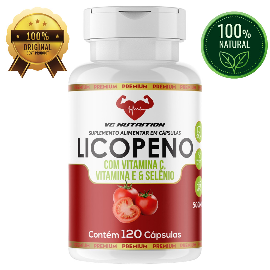 Licopeno + Vitaminas A C E e Selênio 120 Cáps 500mg em Oferta na Shopee