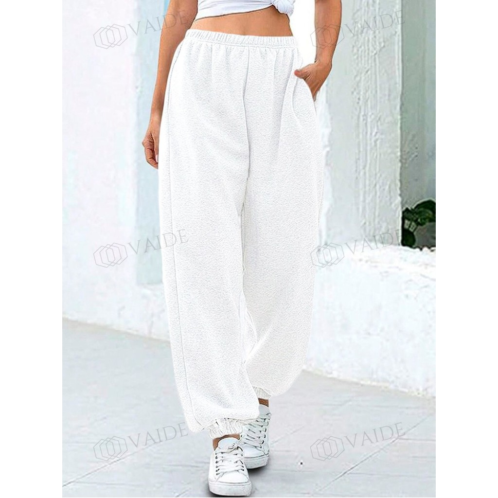 Calça Moletom Confortável Casual Tecido Quente Macio Grosso Felpudo Sem Estampa Liso Frio Inverno