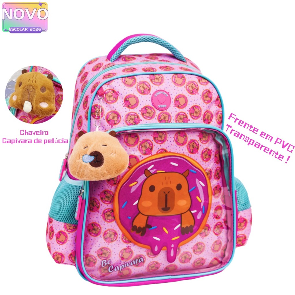 Mochila Infantil Costas Transparente Com Chaveiro Capivara De Pelúcia Tamanho Grande Escolar 2026 em Oferta na Shopee