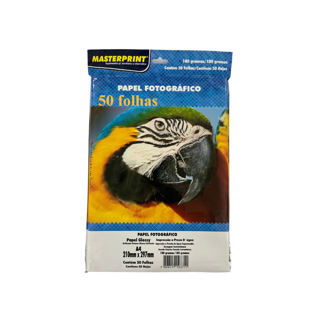 Papel Fotográfico 180g Glossy A4 À Prova D'água Brilhante 50 folhas foto MASTERPRINT em Oferta na Shopee