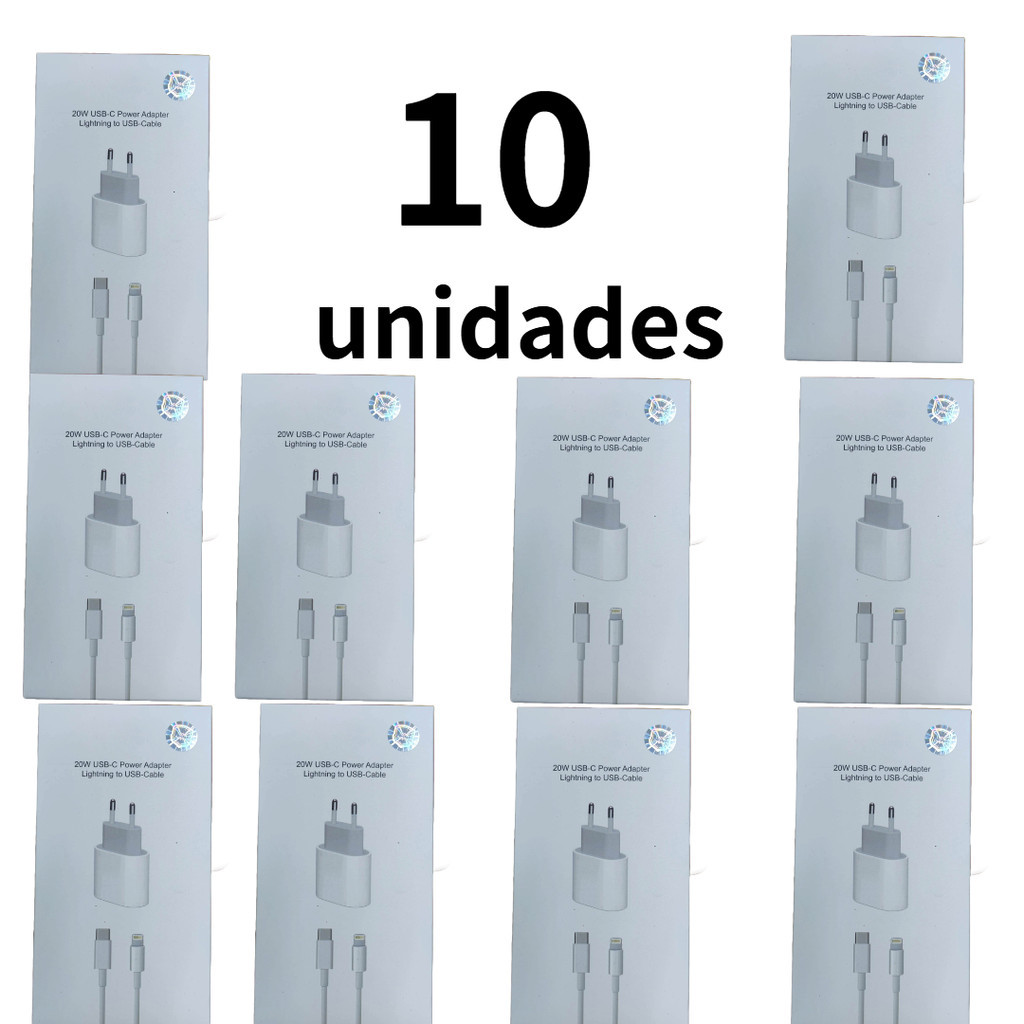 Kit 5 10 e 20 pcs Carregador iPhone Turbo 20W Fonte + Cabo USB-C Lightning Rápido