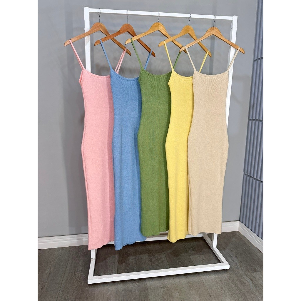 Vestido Midi Luciana Regata Alça Fina Verão Europeu Tricot Modal em Oferta na Shopee