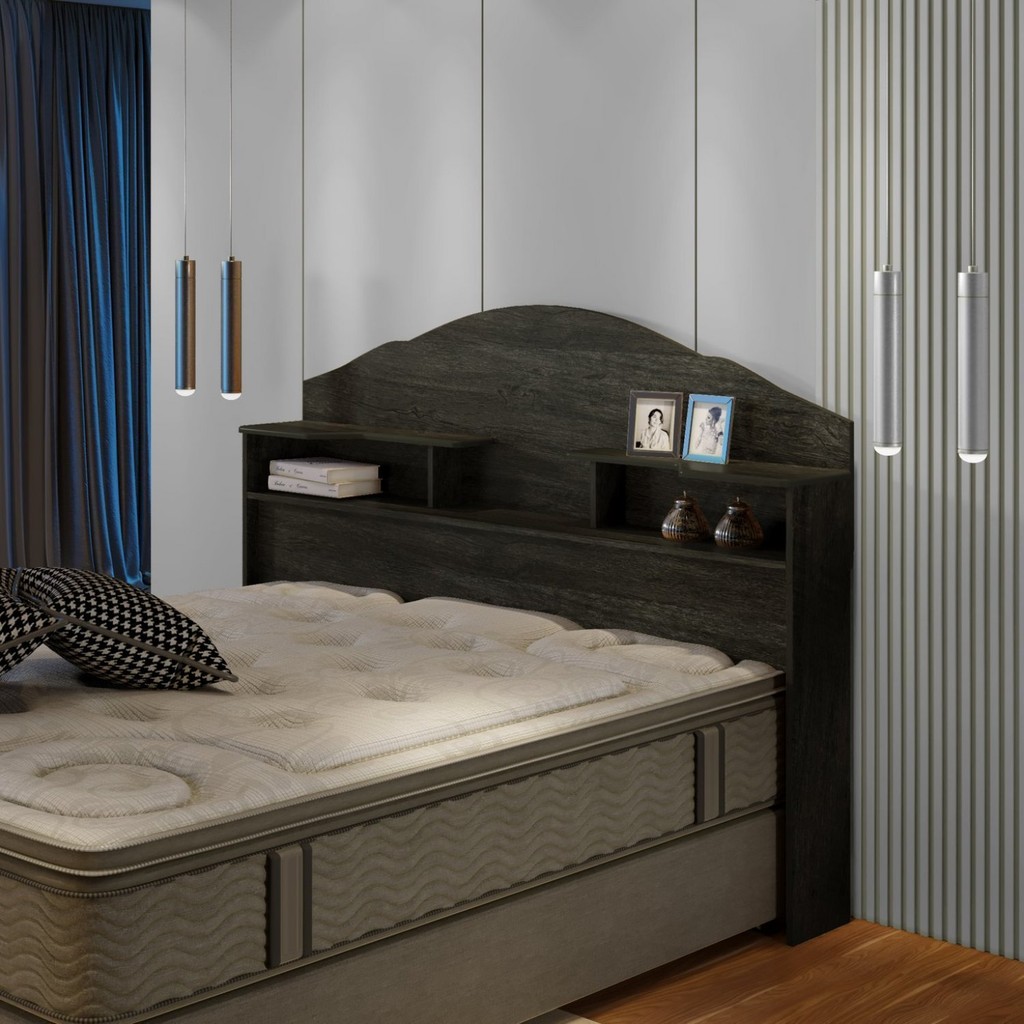 Cabeceira para Cama Box Casal com 2 Nichos Evelyn  Mocaccino em Oferta na Shopee