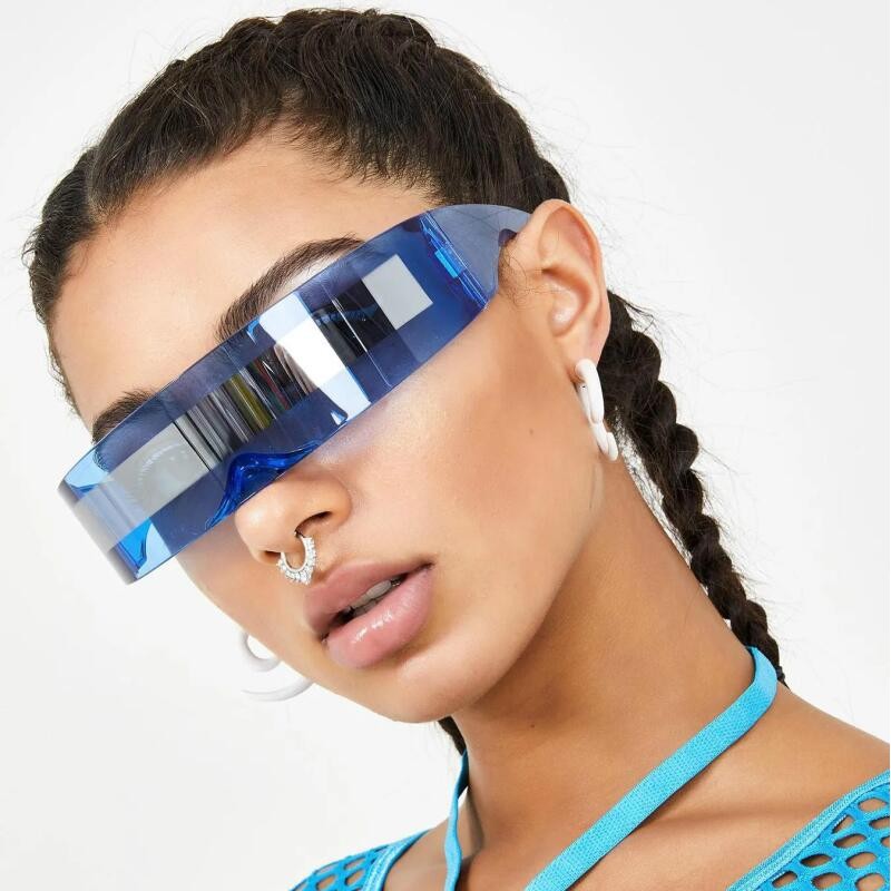 Óculos de Sol Futuristas com Viseira Estreita para Mulheres, Óculos de Sol com Lentes Espelhadas, Óculos de Sol Integrad