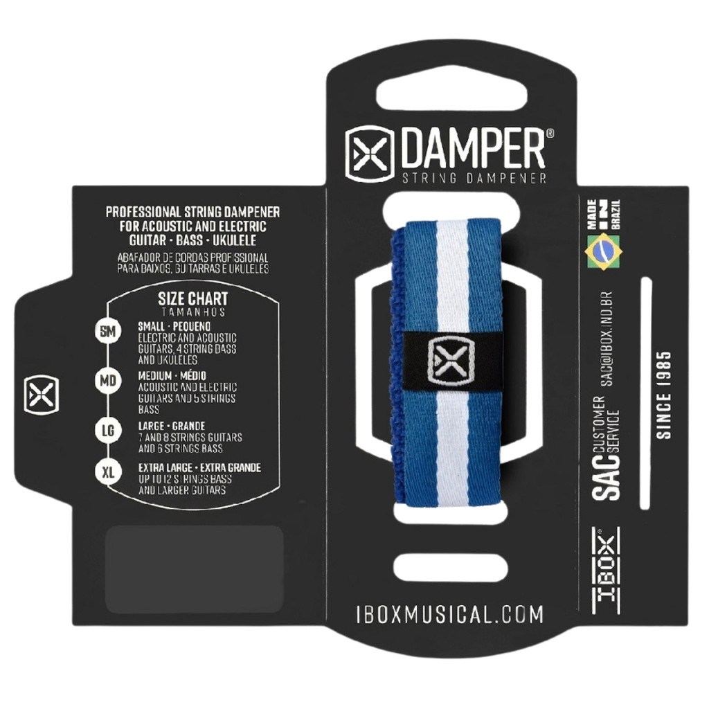 Abafador Damper Listra Azul Branco DKMD09 MD Ibox Poliéster Tecido Instrumento Guitarra Violão Baixo