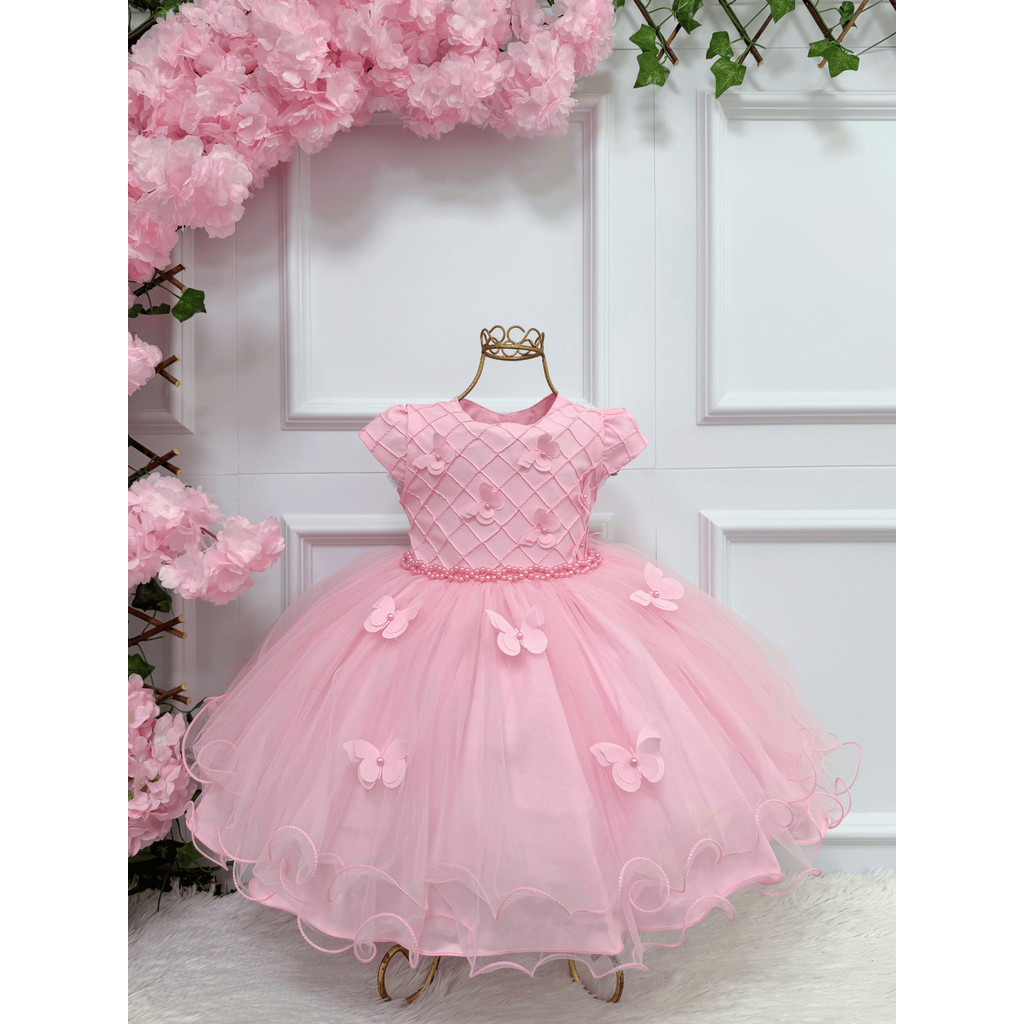 Vestido De Festa Infantil Nervura Borboletas Premium Luxo - Várias Cores - 1.2.3.4 em Oferta na Shopee