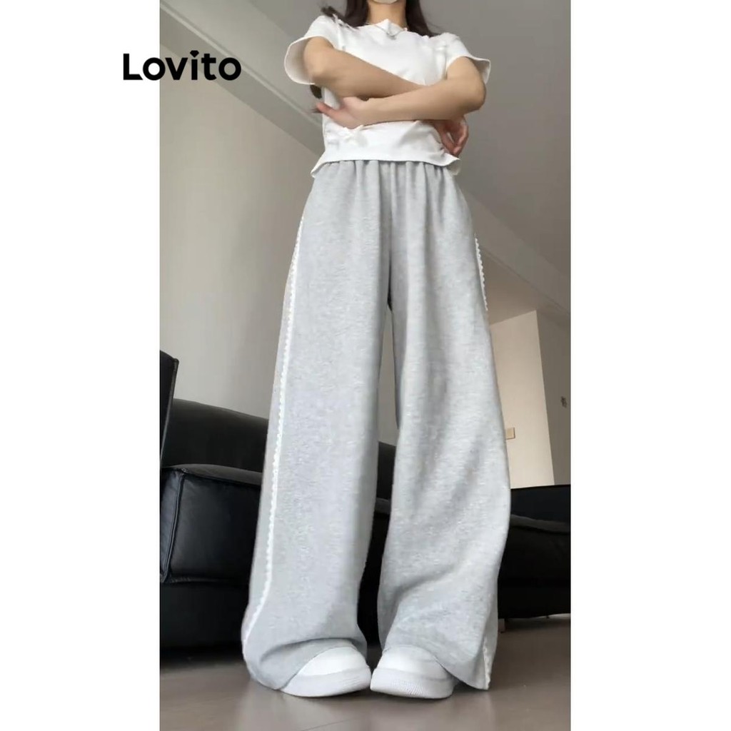 Detalhes do Lovito Calça Casual Calça Arco Simples Para Mulheres LNA67117