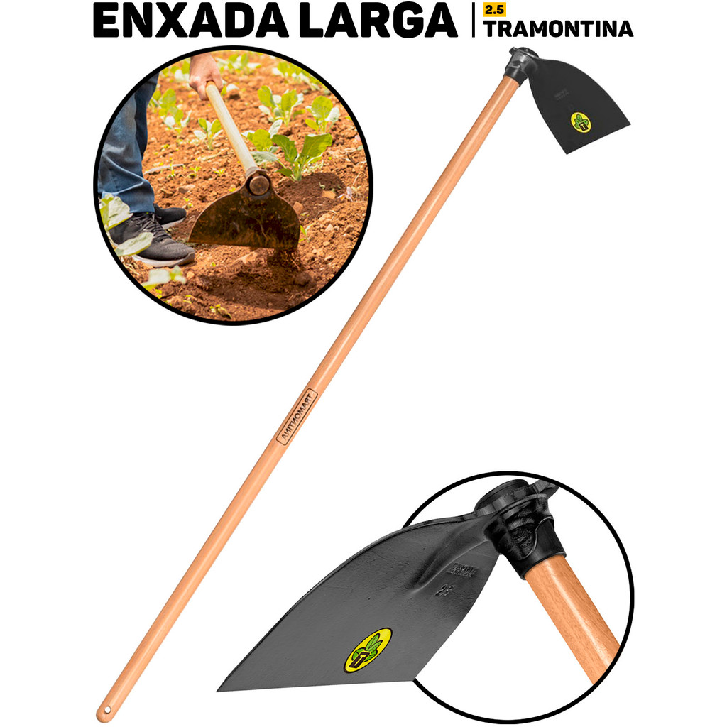Enxada Larga 2.5 Tramontina Com Cabo De Madeira 145cm P/ Jardinagem Horta Plantio Doméstico