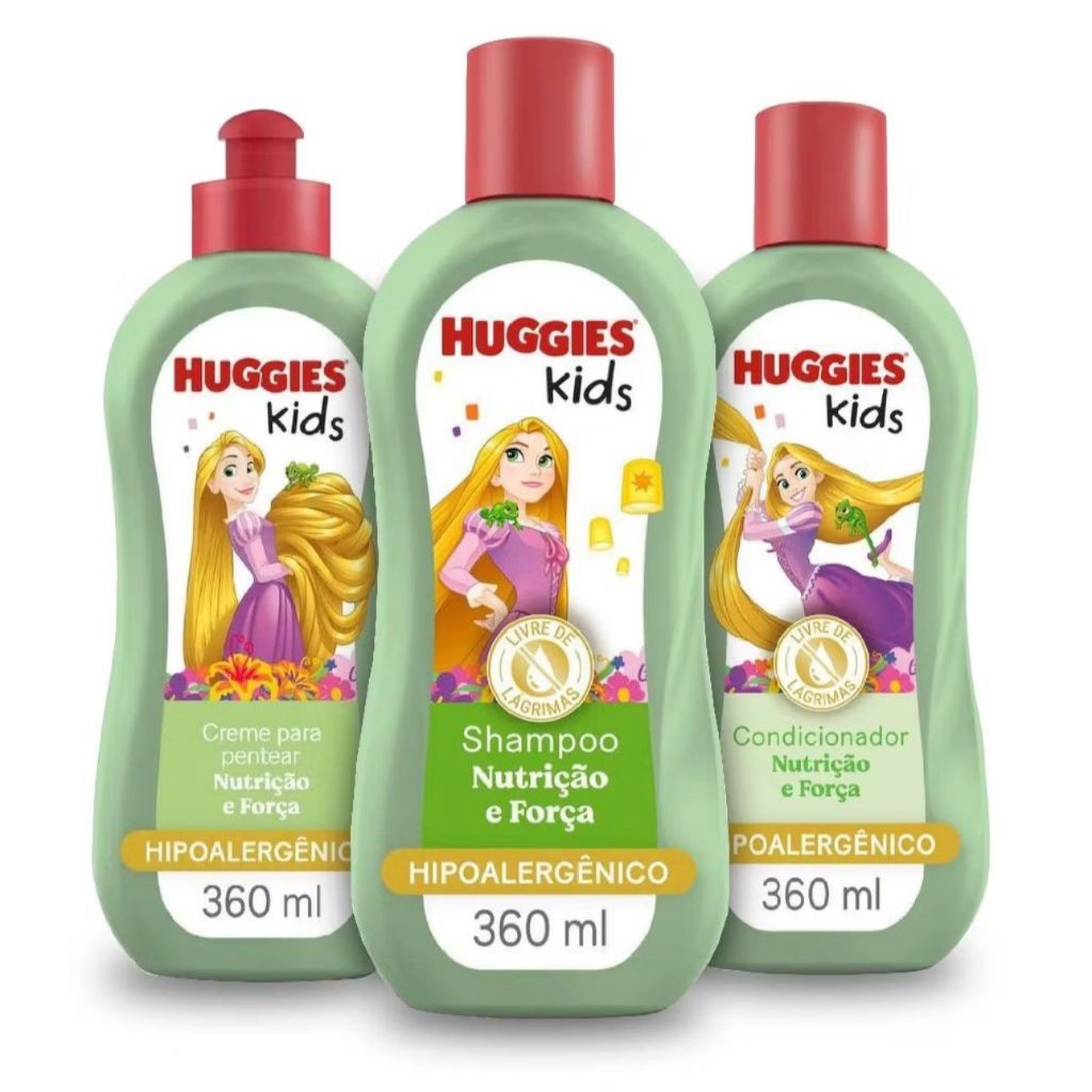 Kit Shampoo, Condicionador e Creme Para Pentear Huggies Kids Nutrição e Força 360 ml cada