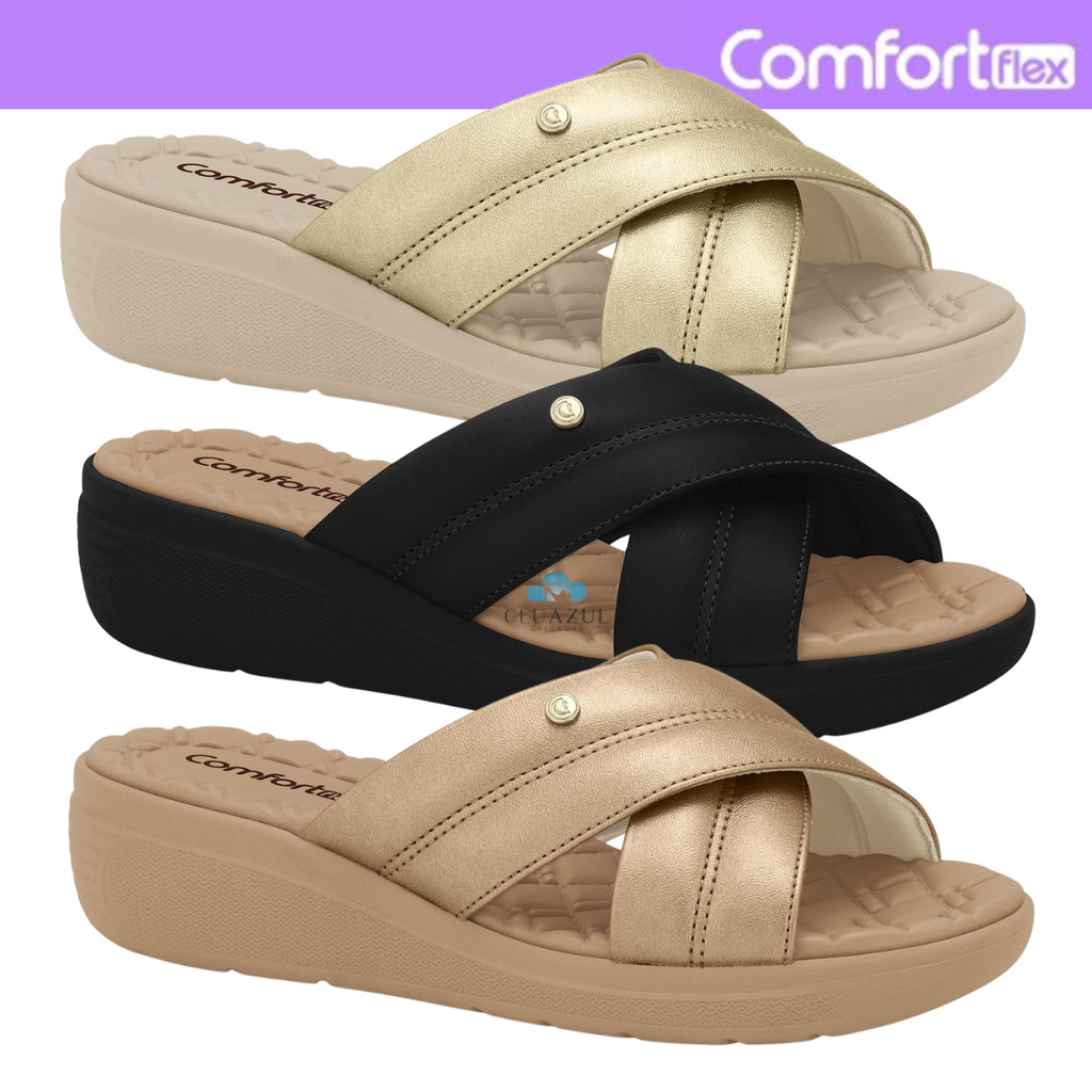 Tamanco Comfortflex Anabela Feminina Conforto Tiras Cruzadas Ortopedico Macio em Oferta na Shopee