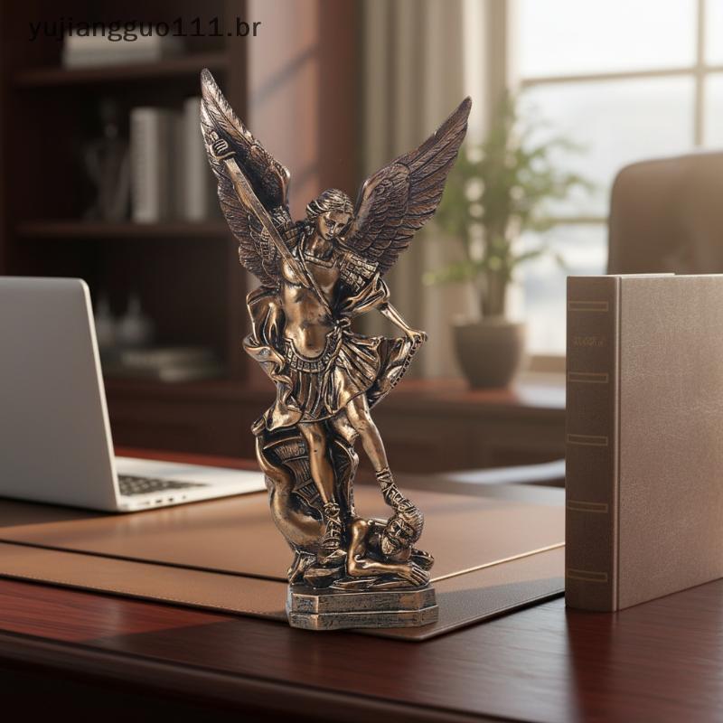 # Novo Estátua De Arcanjo De São Miguel Retro Bronze Resina Estatueta De Anjo Para Casa Altar Decoração De Mesa Arte Rel