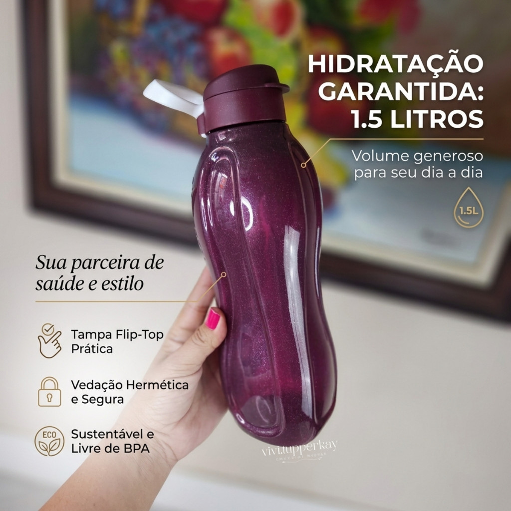 Garrafa Tupperware Eco Tupper Plus 1,5 Litro Bordeaux Squeeze Academia Original