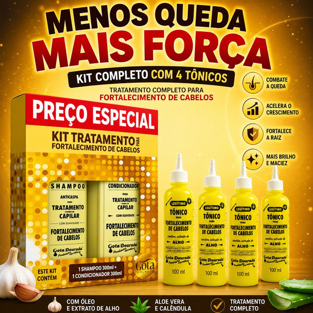 Kit Gota Dourada Shampoo Condicionador + 4 Tônicos de Alho