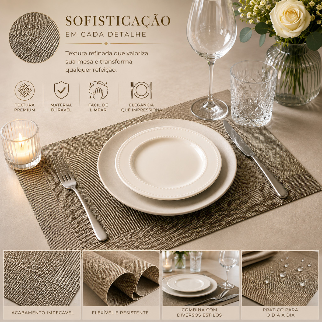 Kit Jogo Americano Impermeável Sousplat Mesa Posta Jantar Jogo de Mesa 4 e 6 Peças