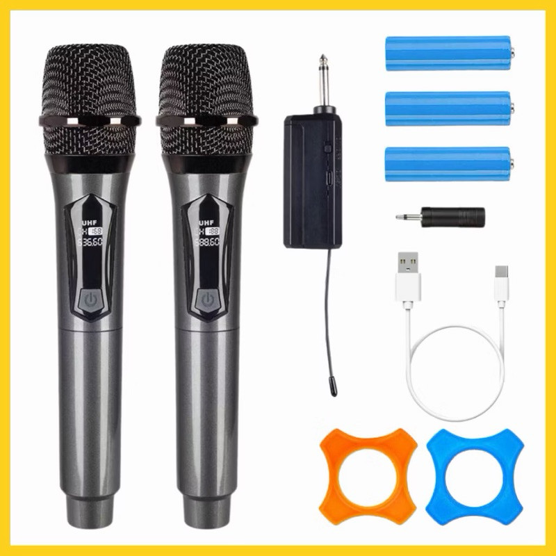 Kit Microfones Dinâmico Duplo com Receptor  Sem Fio Para Karaokê Palestra igreja Profissional Recarregável-envio rápido