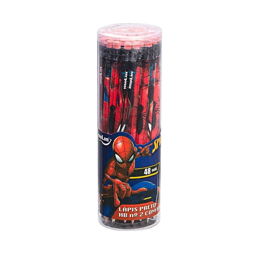Lápis Grafite Molin Preto Spiderman Com Borracha - Embalagem com 48 Unidades