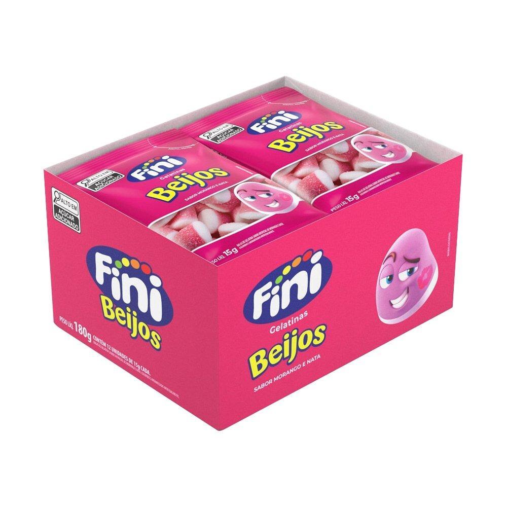 Bala Fini Gelatina Beijo de Morango 15g Embalagem com 12 Unidades