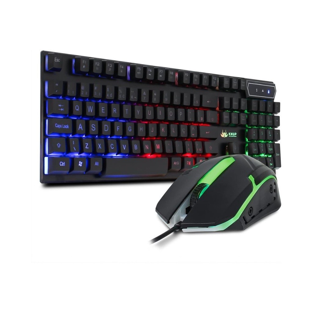 Kit Gamer Teclado Mecanico Gamer Iluminado, Mouse Gamer Com Led USB 3200DPI, 7 Botões