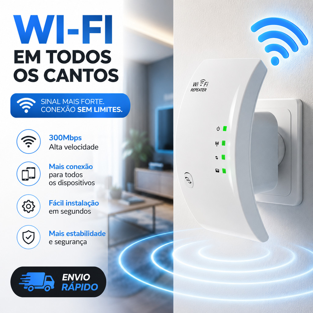 Repetidor Amplificador De Sinal Wifi 300/mbps Ultra Rápido sinal forte Botão WPS 1 Toque Cobertura Estável Consumo Apena