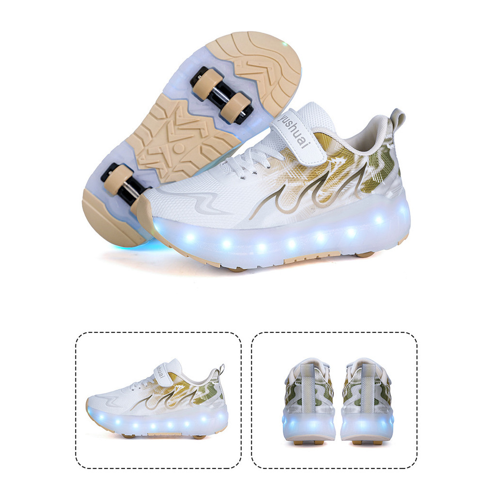 Saltos Iluminados Por LED Infantis Como Presentes De Natal , Quatro Rodas Destacáveis , Sapatos De Patins Brancos E Roxo
