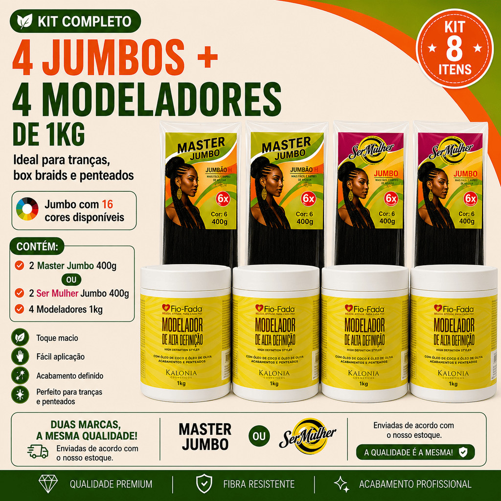 Kit 4 Jumbo 400g Para Tranças + 2/4 Pomada Modeladora 1kg Cabelo
