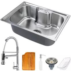 Kit Cuba p/ cozinha gourmet aço inox com acessórios e tábua de corte Nawa 50 cm e Torneira gourmet Munim Pingoo
