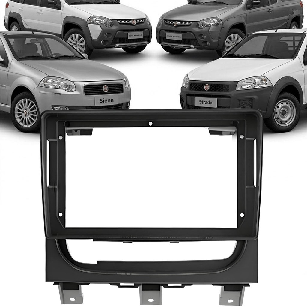 Moldura 9" Fiat Strada Siena Palio 2013 2019 Som Automotivo Multimídia Painel Fiamon Grafite