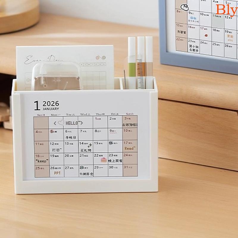 Calendário Mensal De Mesa Bly 2026 Com Copo De Caneta De Plástico Para Organização De Escritório
