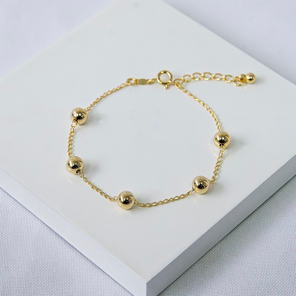 Pulseira Elo Fino Folheada a Ouro com Bolinhas