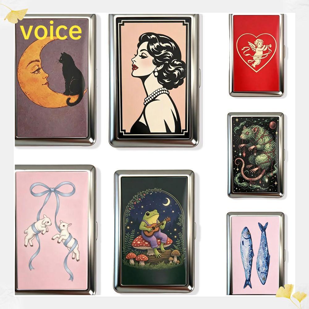 Cartão Vintage Da Voz , Metal Portátil Impresso , Porta-Cartões Compacto Aberto Aleta Do