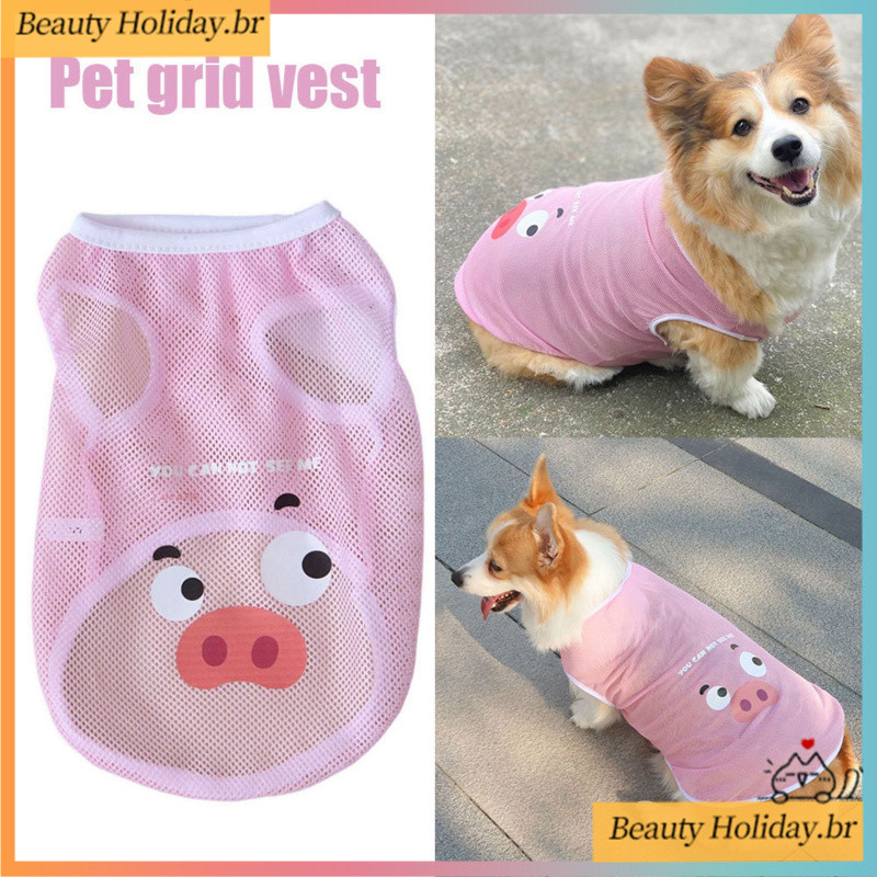 Regata Para Animais De Estimação Desenho Animado Rosa Porco Estampa Sem Mangas Proteção Solar Camiseta Gato Respirável