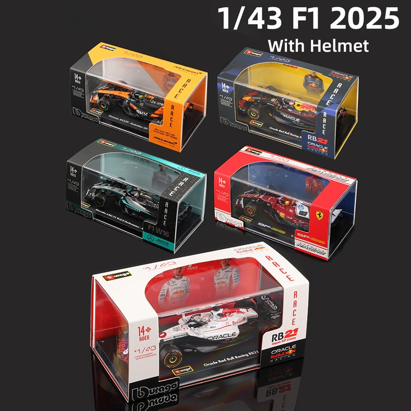 Bburago 1 : 43 Modelo F1 Com Capacete 2025 Liga Em Miniatura Diecast Fórmula Carro De Corrida Brinquedo MCL39 W16 SF25 R
