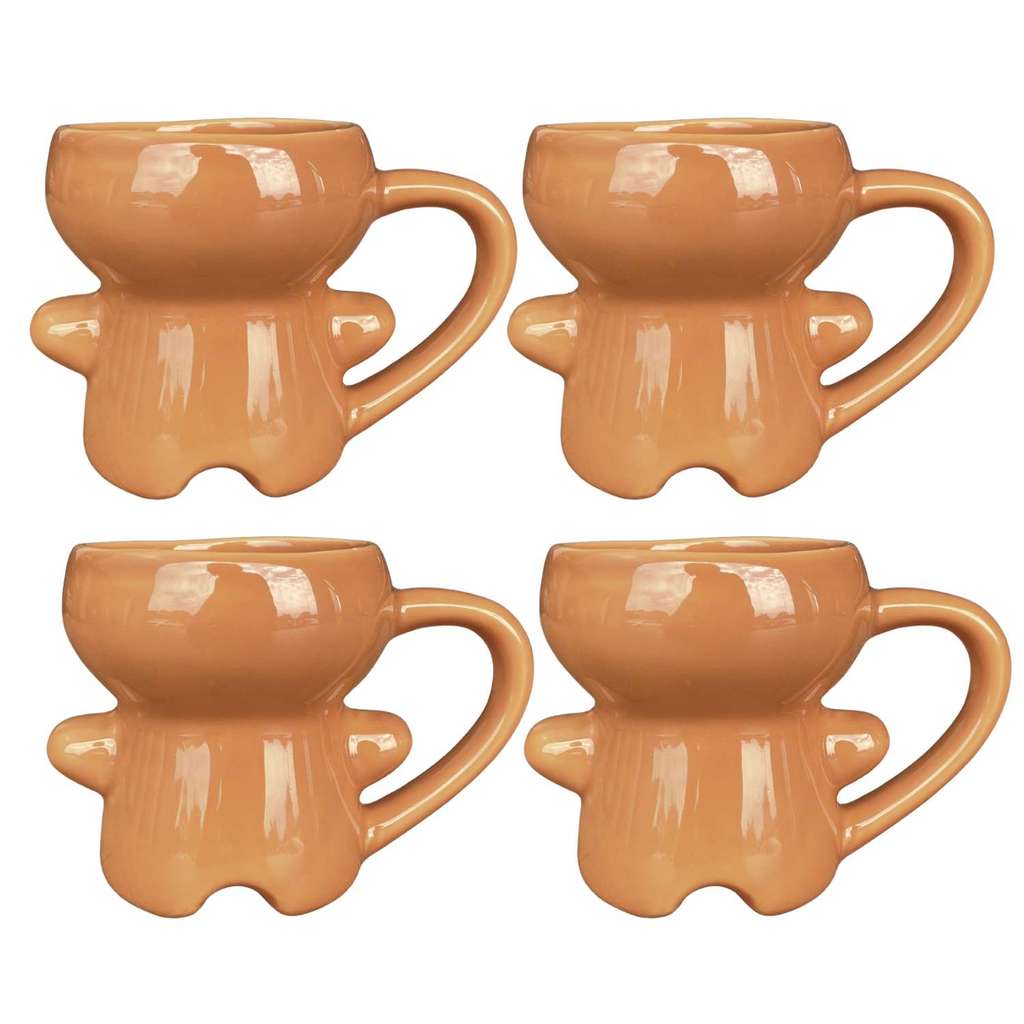 Conjunto 4 Canecas Café Da Manhã Chocolate Quente Chá Natal Ginger Bread Marrom Cerâmica Scalla4